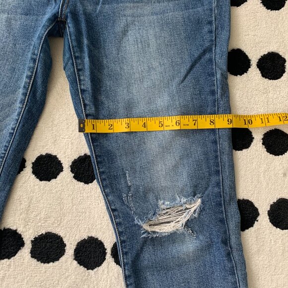 Judy Blue Mid Rise Dark Wash Distressed Stretch Denim Skinny Jeans - Picture 11 of 13